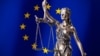 Generic – Themis with scale, symbol of justice on European Union flag background composition